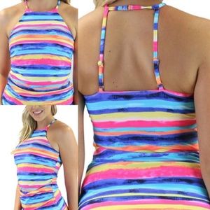 Heat Brightside High Neck Tankini Bikini Top Small